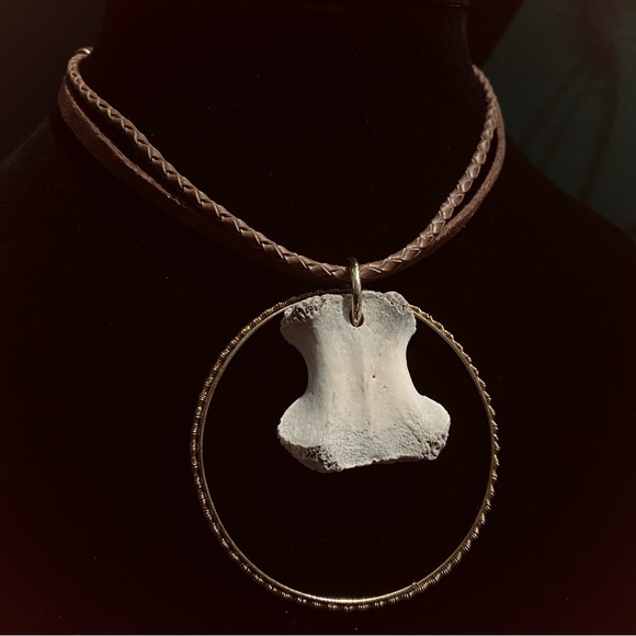 Bouquet Of Bones Jewelry - Real Deer Bone 2 Layer Braided Faux Leather Cord Hoop Choker - Ethically Sourced